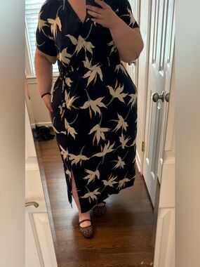 Lane Bryant Navy Floral Wrap Dress with White & Yellow Print